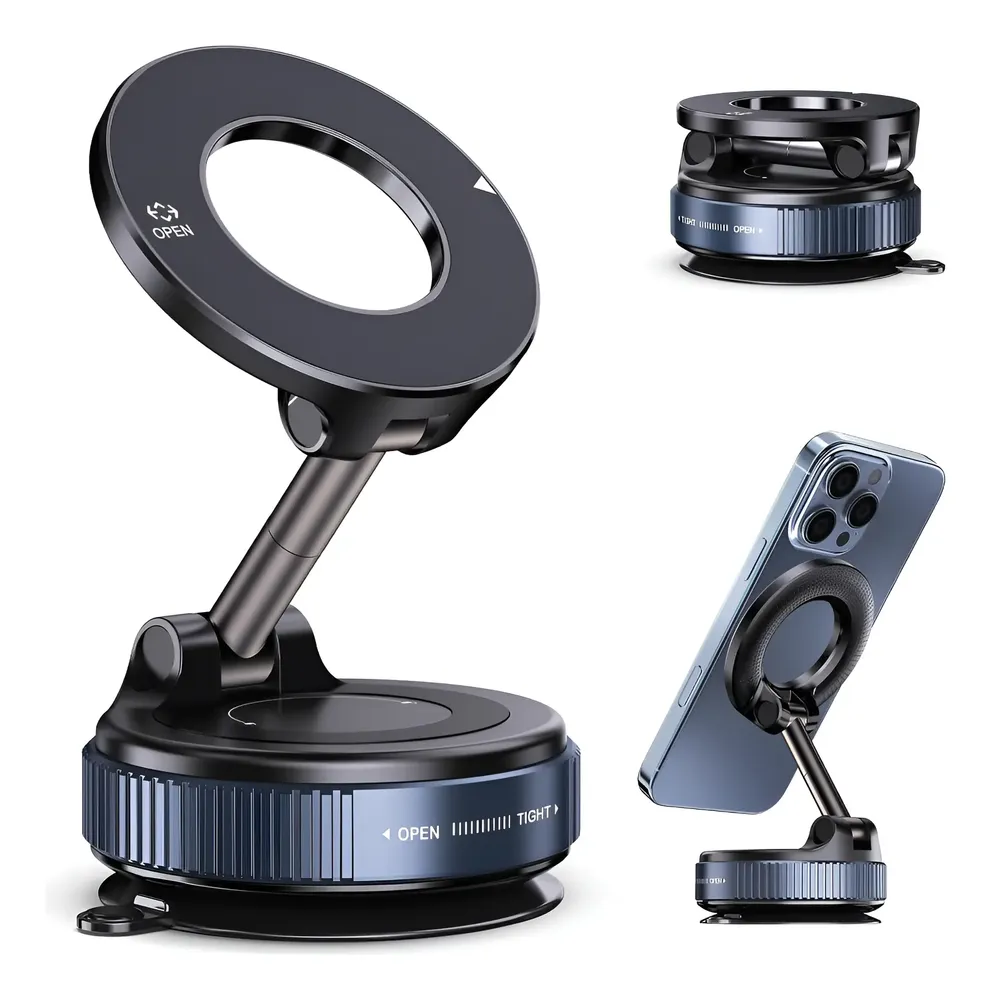 Suporte Magnético Rotativo 360° com Ventosa de Alta Pressão