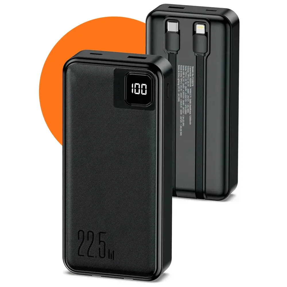 Power Bank 20000mah Carregador Portátil Carga Rápida 22.5w Preto
